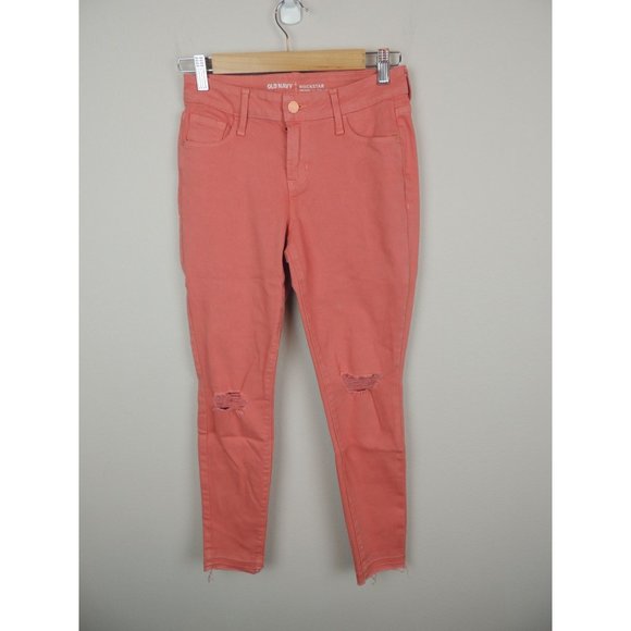 Old Navy rock Star Mid Rise Raw hem Ankle Pink Pants Womens size 2R - Picture 1 of 7